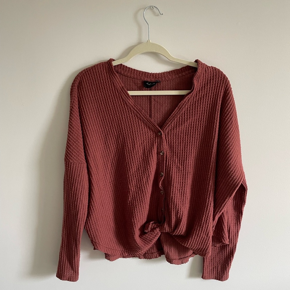 urban outfitters oversized thermal button front top